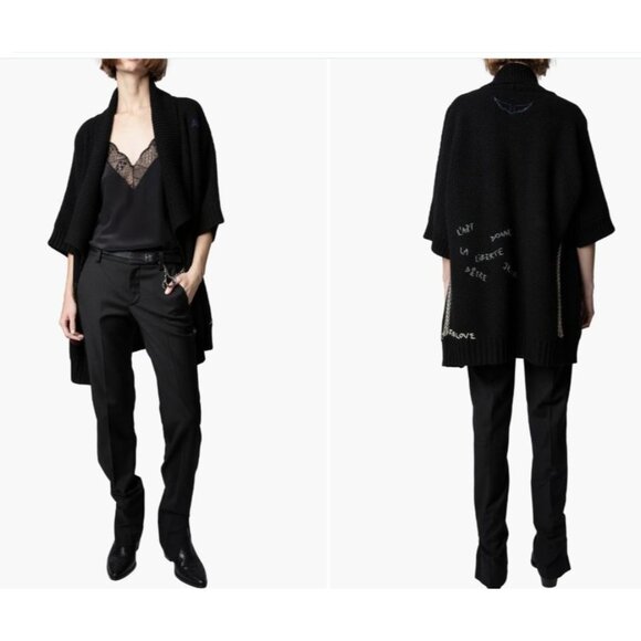 ZADIG & VOLTAIRE West Open Cashmere Cardigan In Noir XS/S - Picture 4 of 14